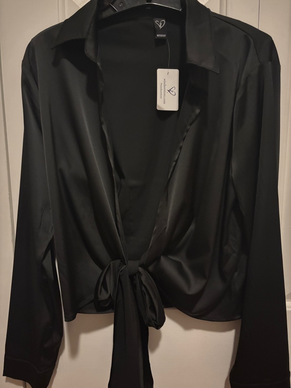 Windsor Black Satin Tie-Front Blouse